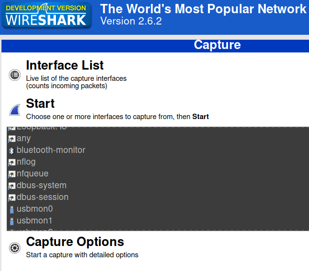 Wireshark interface list. There should be usbmon interfaces.